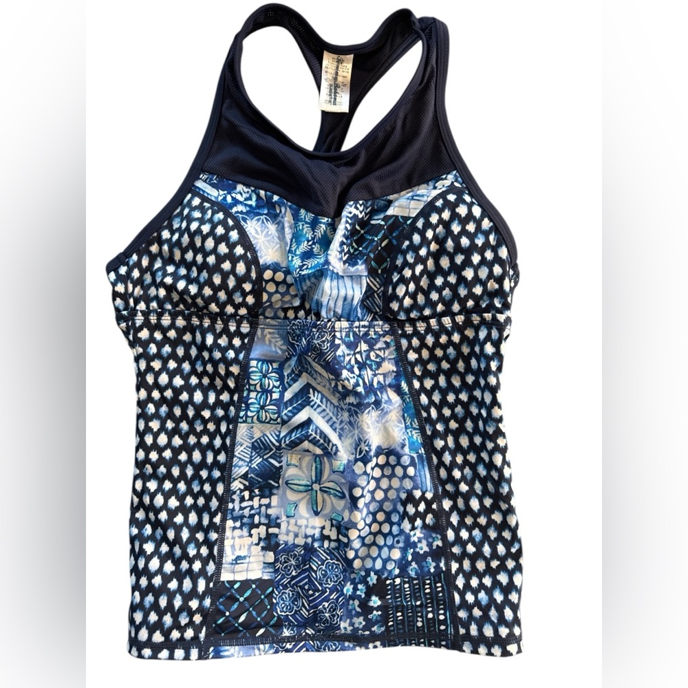 Tommy Bahama XS Island Active Navy and Blue Patterned Swim Top